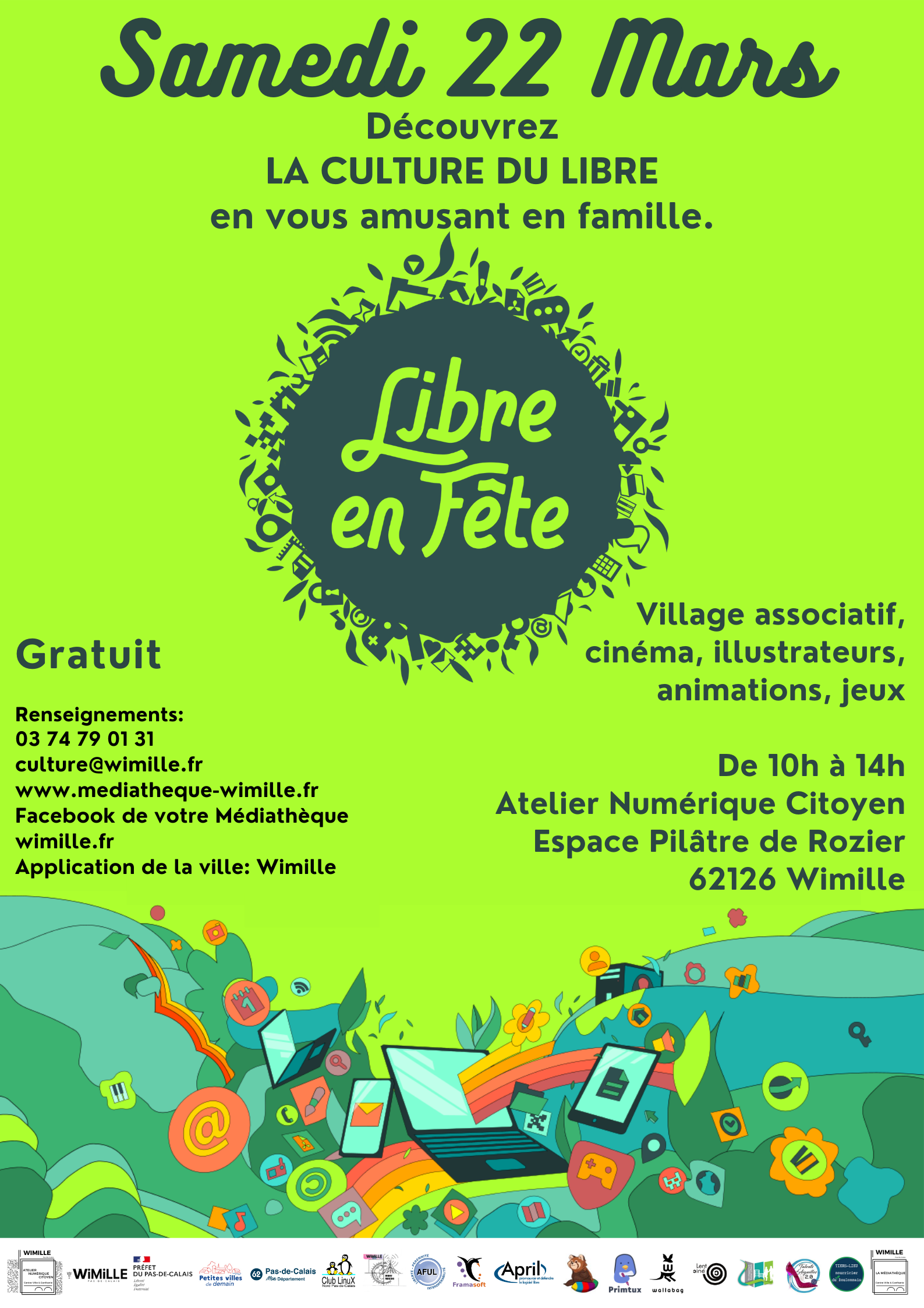 Affiche de l'événement Libre en Fête à Wimille - Découvrez la culture du Libre en vous amusant en famille